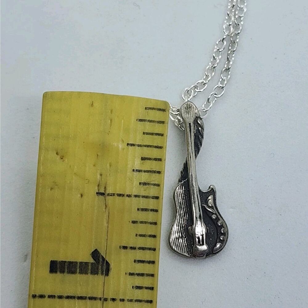 Vintage Sterling Silver 925 Guitar Pendant Charm Necklace Fancy Detail Music - Picture 3 of 8